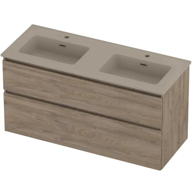 Proline Tribute Badmeubelset Porselein Elegant 2 Gaten 120x46x62 cm Mat Crème Cotton Raw Oak Eiken