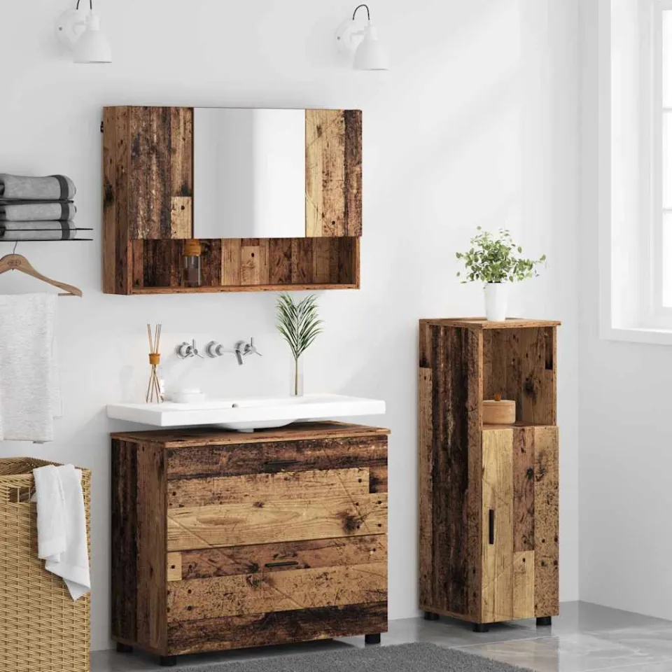 vidaXL Badkamermeubelset 3 st Oud Hout Bewerkt hout en metaal bruin, foto 3