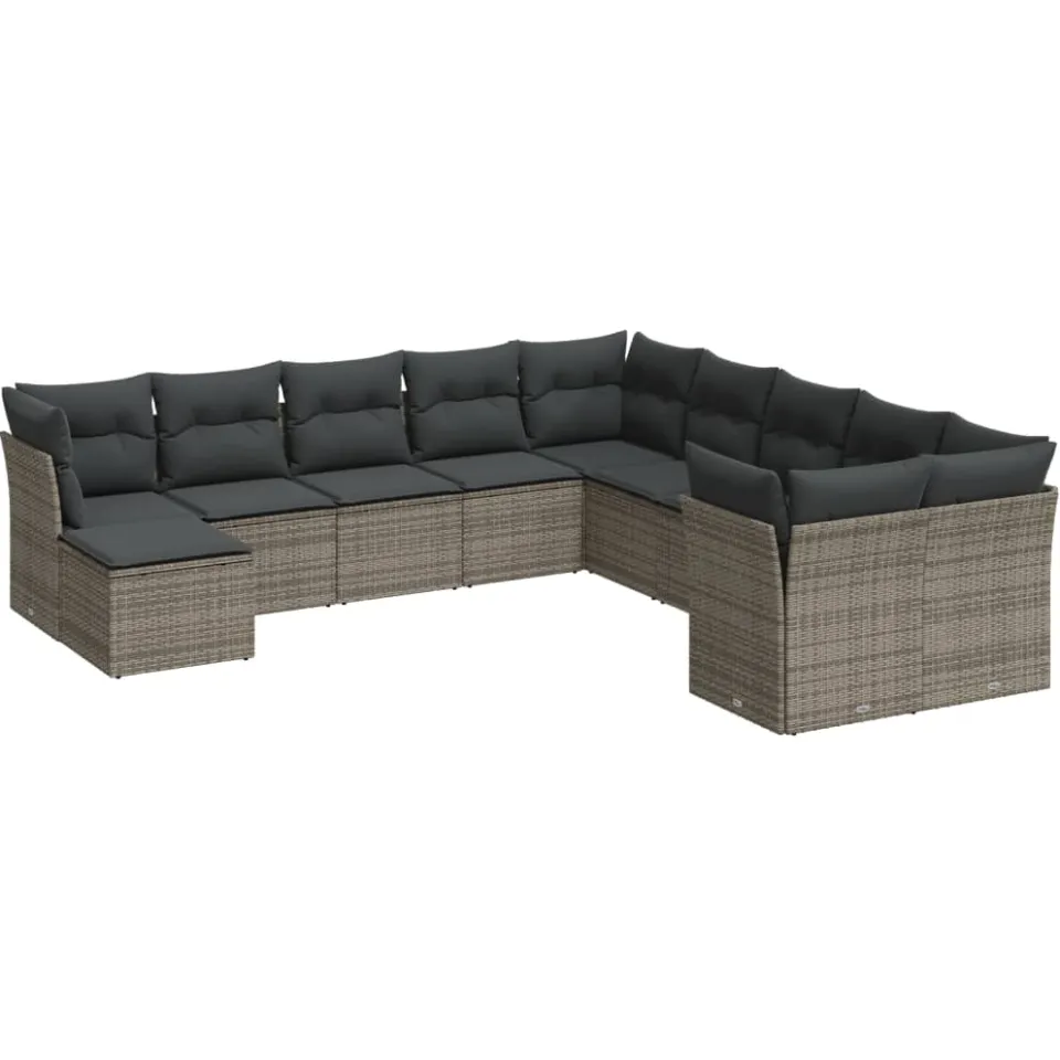vidaXL 11-delige Loungeset met kussens poly rattan grijs, foto 3