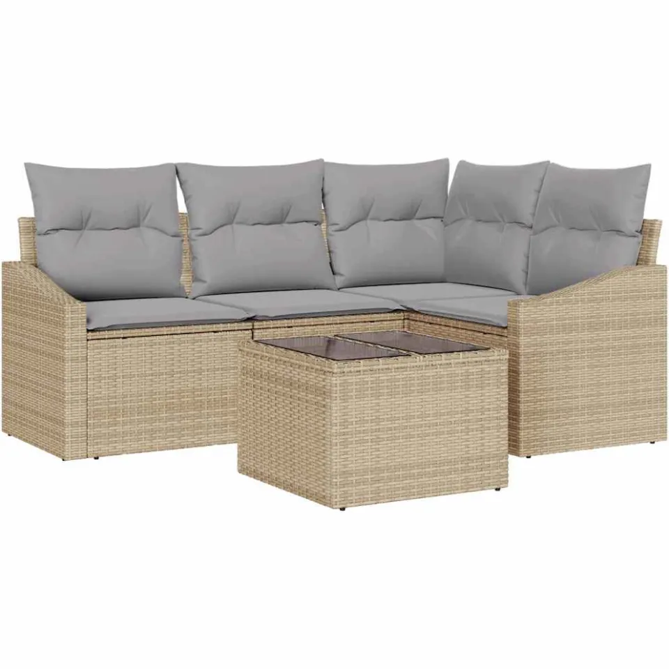 vidaXL Bankstel 5 st Beige poly rattan