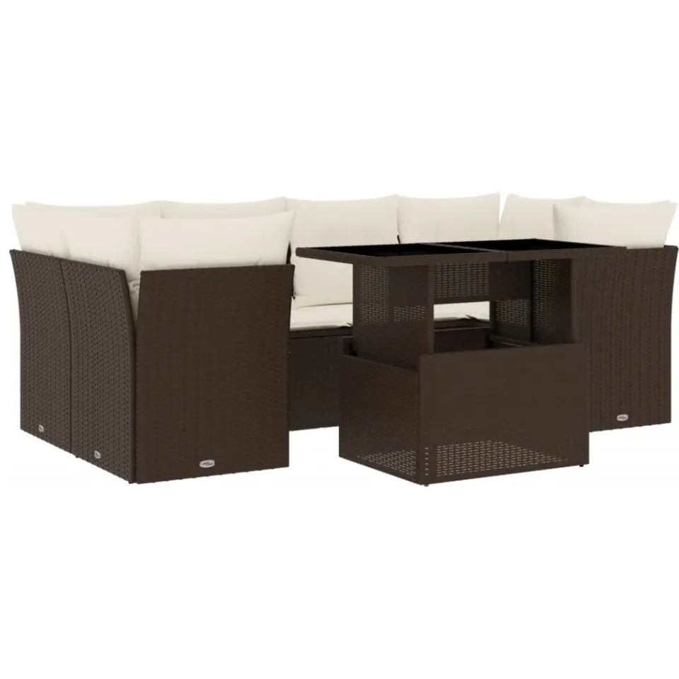 vidaXL 7-delige Loungeset met kussens poly rattan bruin, foto 3