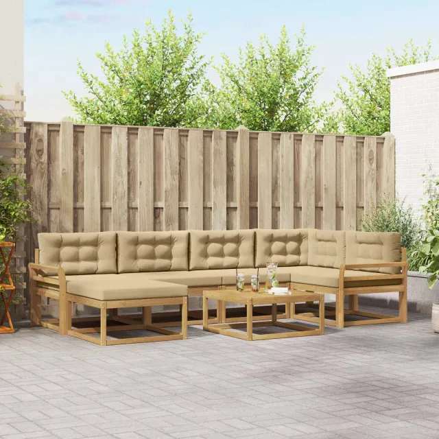 vidaXL Buiten bankenset 7 st 6-zits Wit en Beige