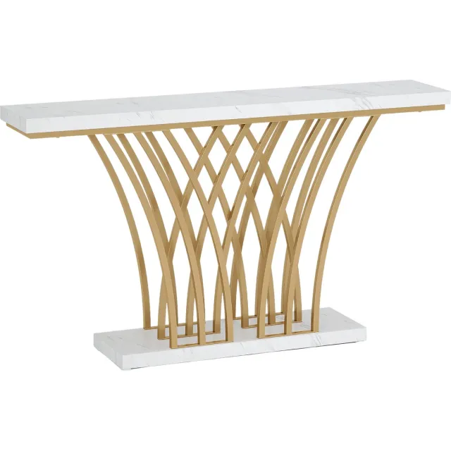 Happiq Consoletafel Luxery - 150cm - Sidetafel - Wandtafel - Haltafel - Goud - Marmerlook - Voor Hal of woonkamer of Gang