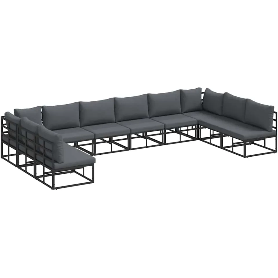 vidaXL Tuinbankenset 10 st Zwart Aluminium