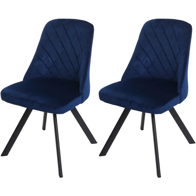 MCW Set van 2 eetkamerstoelen MCW-K25, keukenstoel, fauteuil, gestoffeerde stoel, metaalfluweel ~ blauw