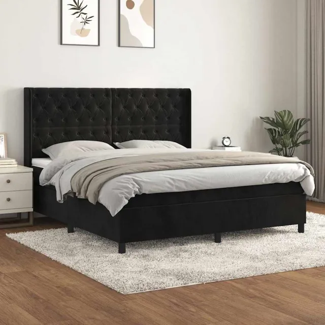 vidaXL Boxspring met matras fluweel zwart 160x200 cm
