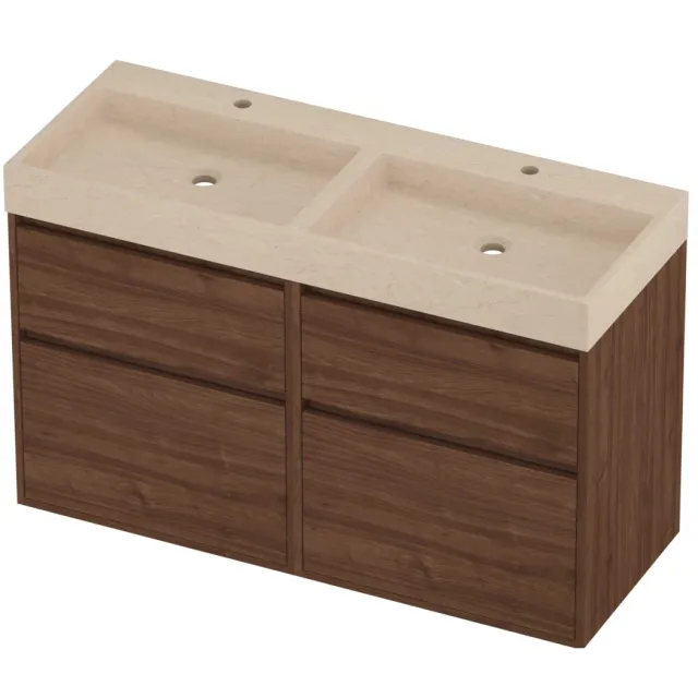 Proline Evoli Badmeubelset Hardsteen Loft Greeploos 120x46x75 cm Sand Stone Indian Walnut Houtlook
