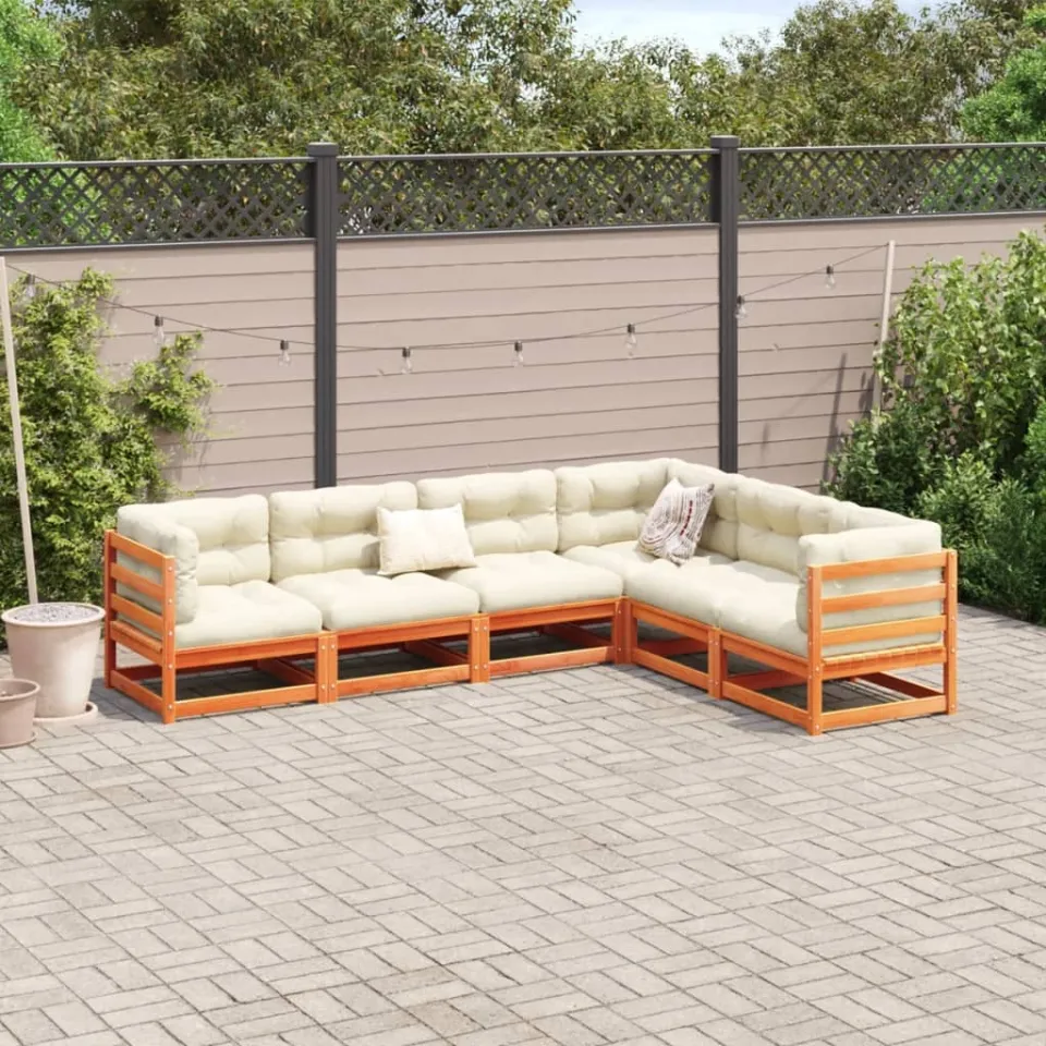 vidaXL 6-delige Loungeset met kussens massief grenenhout wasbruin bruin, foto 2