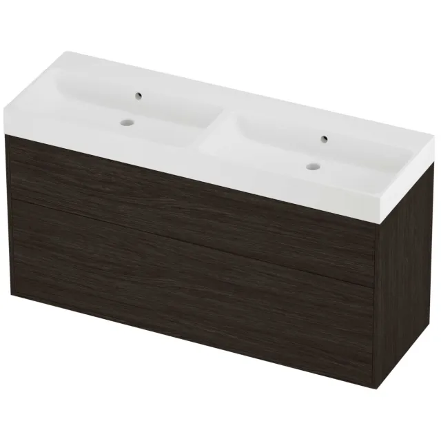 Proline Podium Badmeubelset Polystone Loft Dubbel 140x46x75 cm Mat White Mokka Oak Eiken