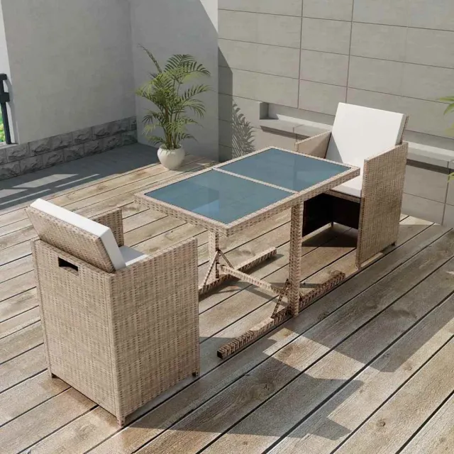vidaXL 3-delige Bistroset met kussens poly rattan beige