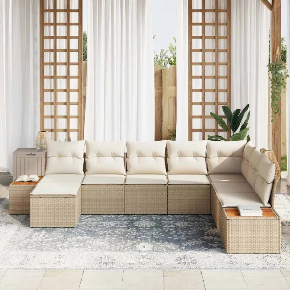 vidaXL Tuinbankenset 8 st Beige Poly riet, foto 3