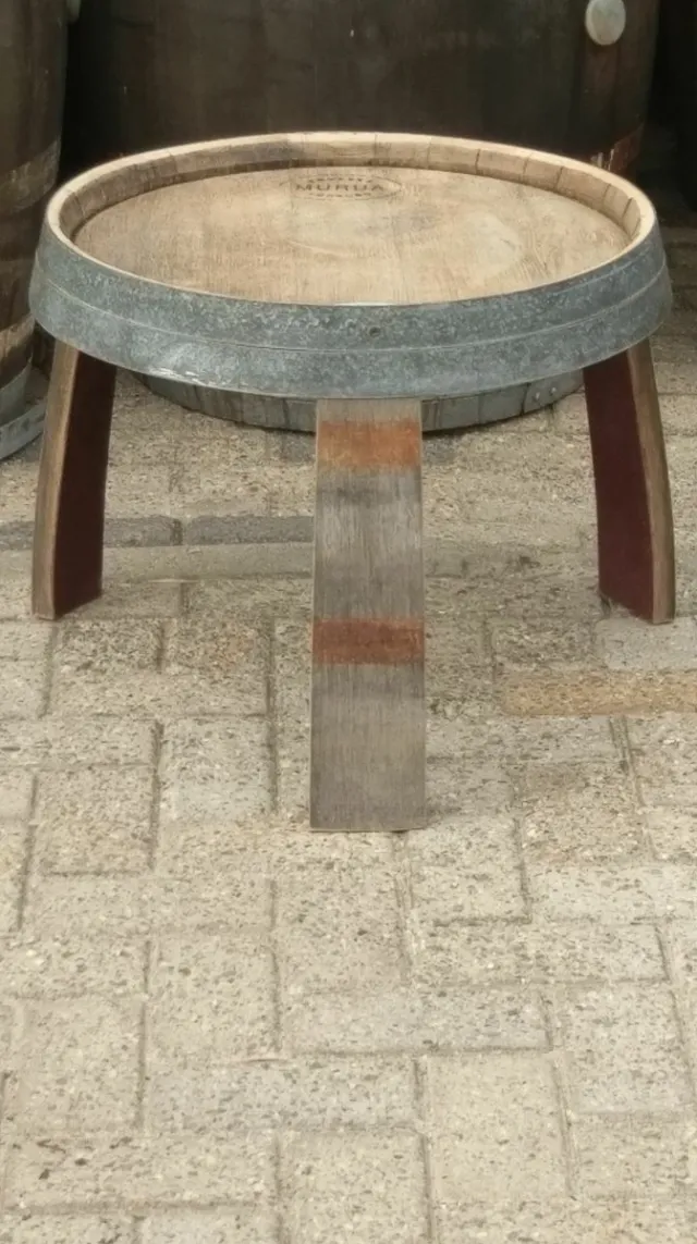 BarrelAtelier Wijnvat Tafeltje "Brandy" 225l., geborsteld Houtkleur (vergrijsd)