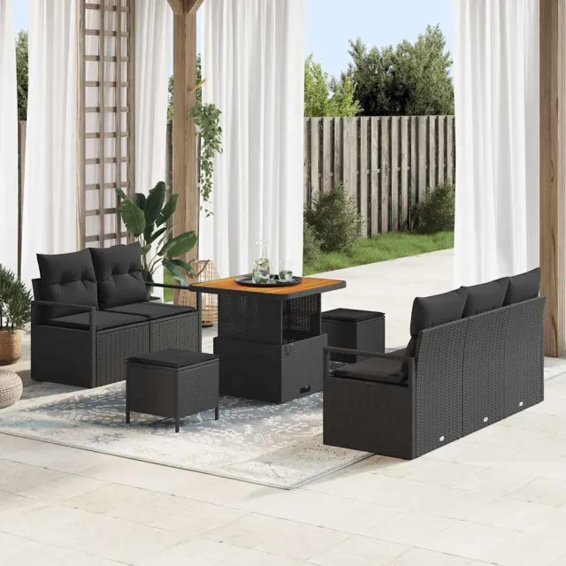 vidaXL Tuinbankenset 8 st Zwart poly rattan, foto 2