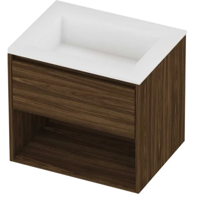 Proline Aristo Badmeubelset Polystone Elegant Schap 60x46x54 cm Mat White Cabana Oak Eiken