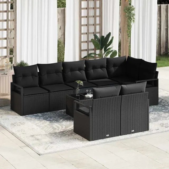 vidaXL Tuinbankenset 9 st Zwart poly rattan, foto 2