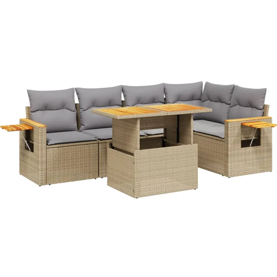 vidaXL 6-delige Loungeset met kussens poly rattan beige, foto 3