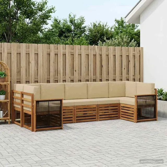 vidaXL Buiten bankenset 7 st 7-zits Natuurlijk en Beige