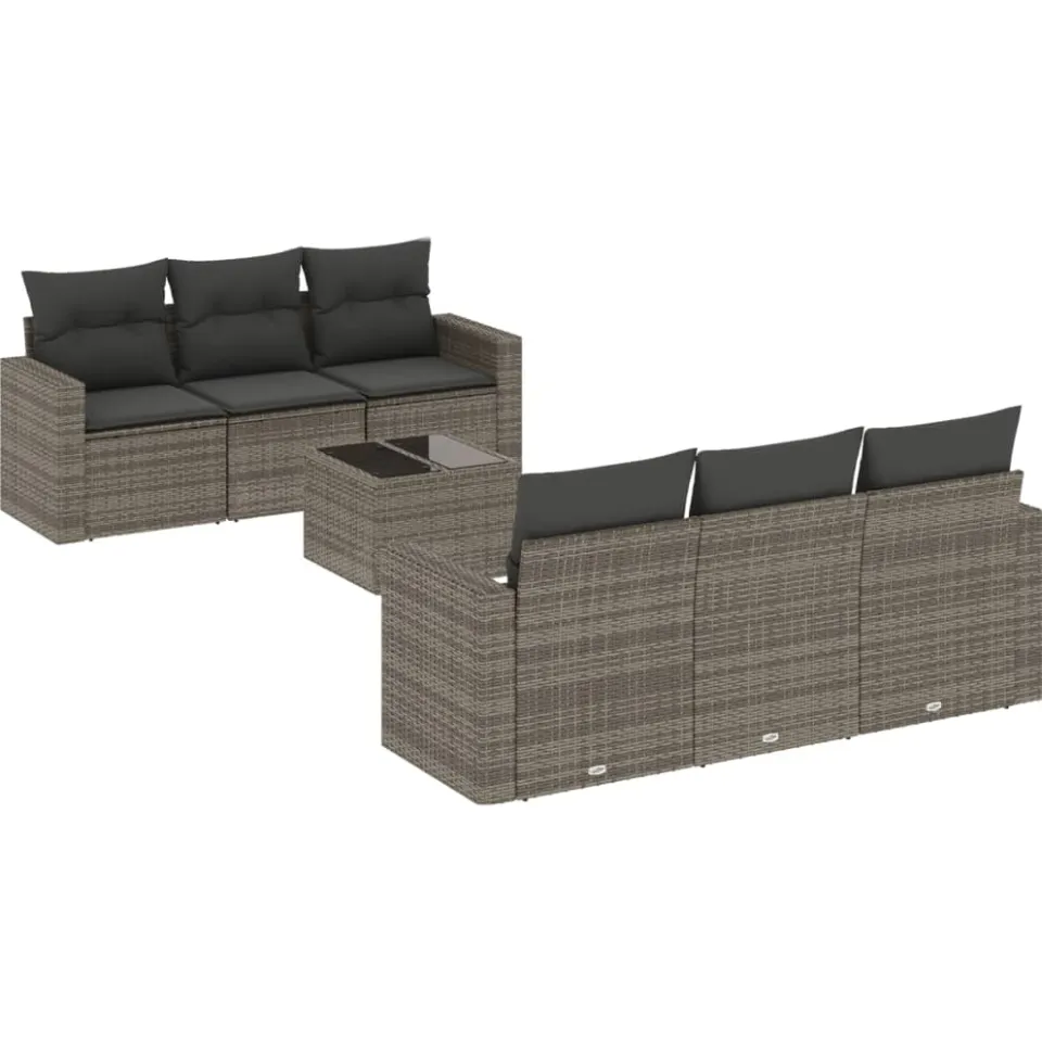 vidaXL 7-delige Loungeset met kussens poly rattan grijs, foto 4