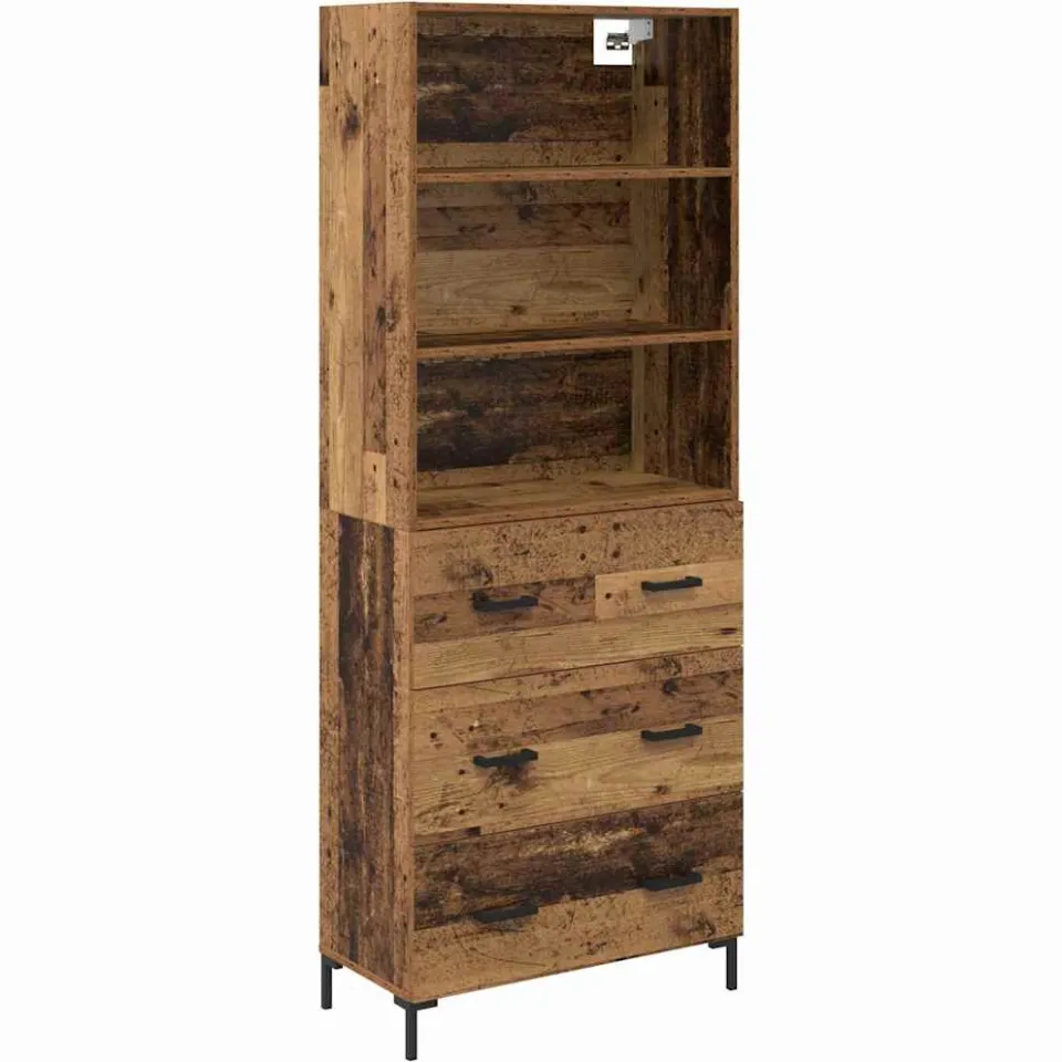 vidaXL Hoge kast Oudhout 69,5 x 34 x 180 cm Bewerkt hout bruin, foto 3