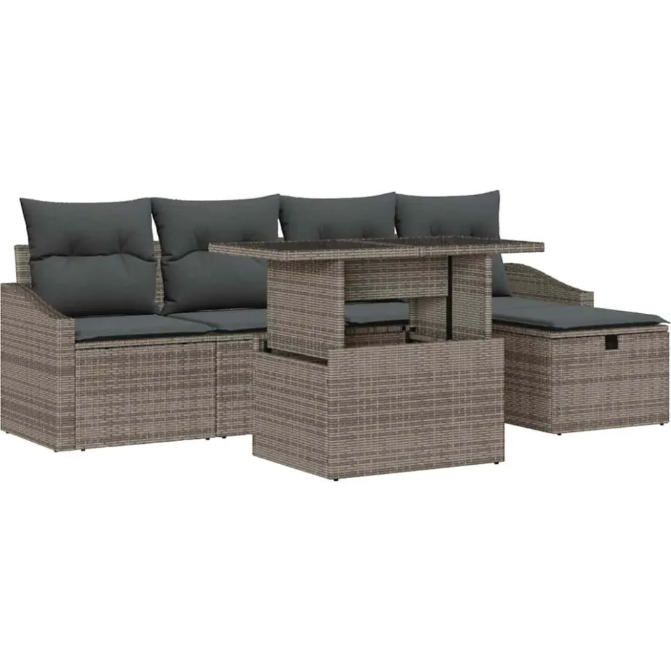 vidaXL Tuin Sofa Set 6 st poly rattan lichtgrijs, foto 4