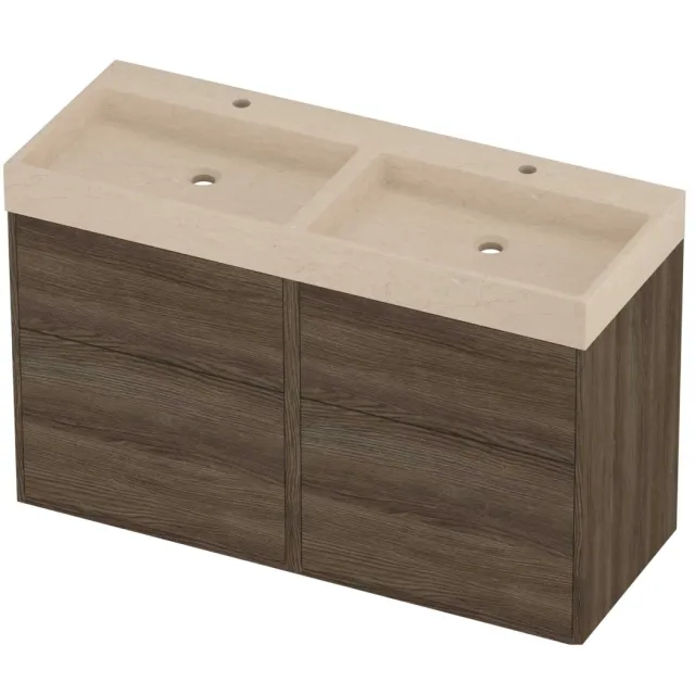 Proline Evoli Badmeubelset Hardsteen Loft Voor Grepen 120x46x75 cm Sand Stone Vital Oak Eiken