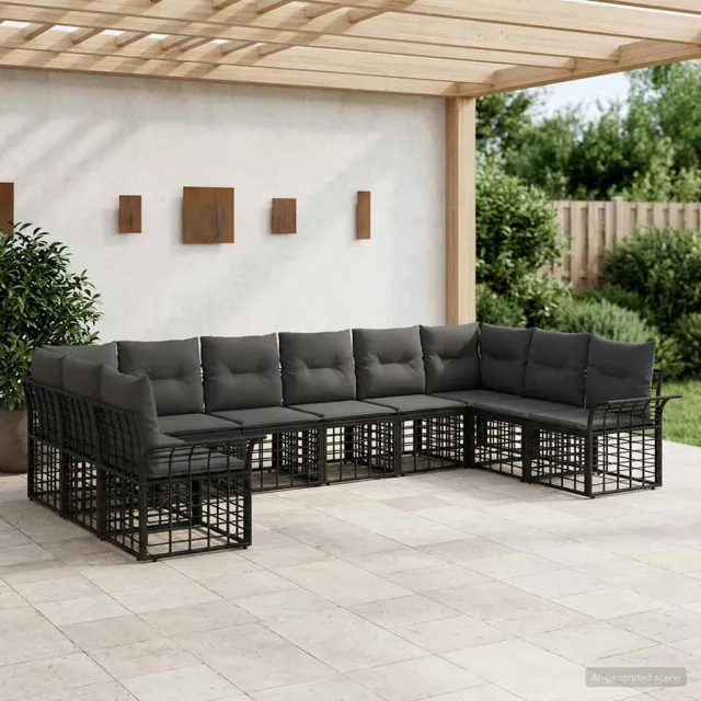 vidaXL Buiten bankenset 10 st Zwart en Donkergrijs Polyester