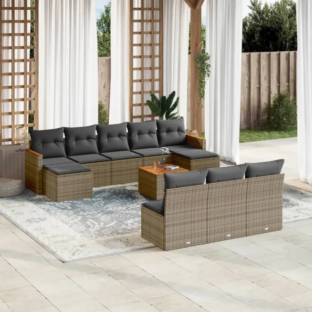 vidaXL 11-delige Loungeset met kussens poly rattan grijs, foto 2