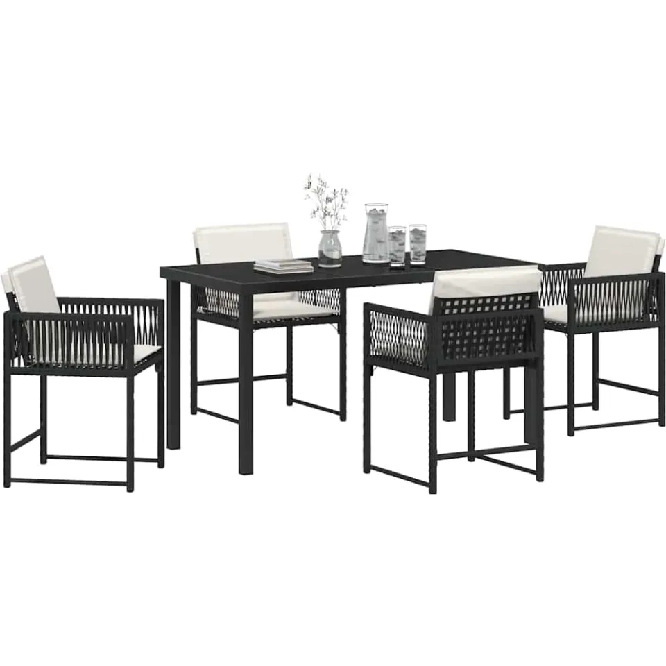 vidaXL Tuin eettafelset 5 st Zwart poly rattan