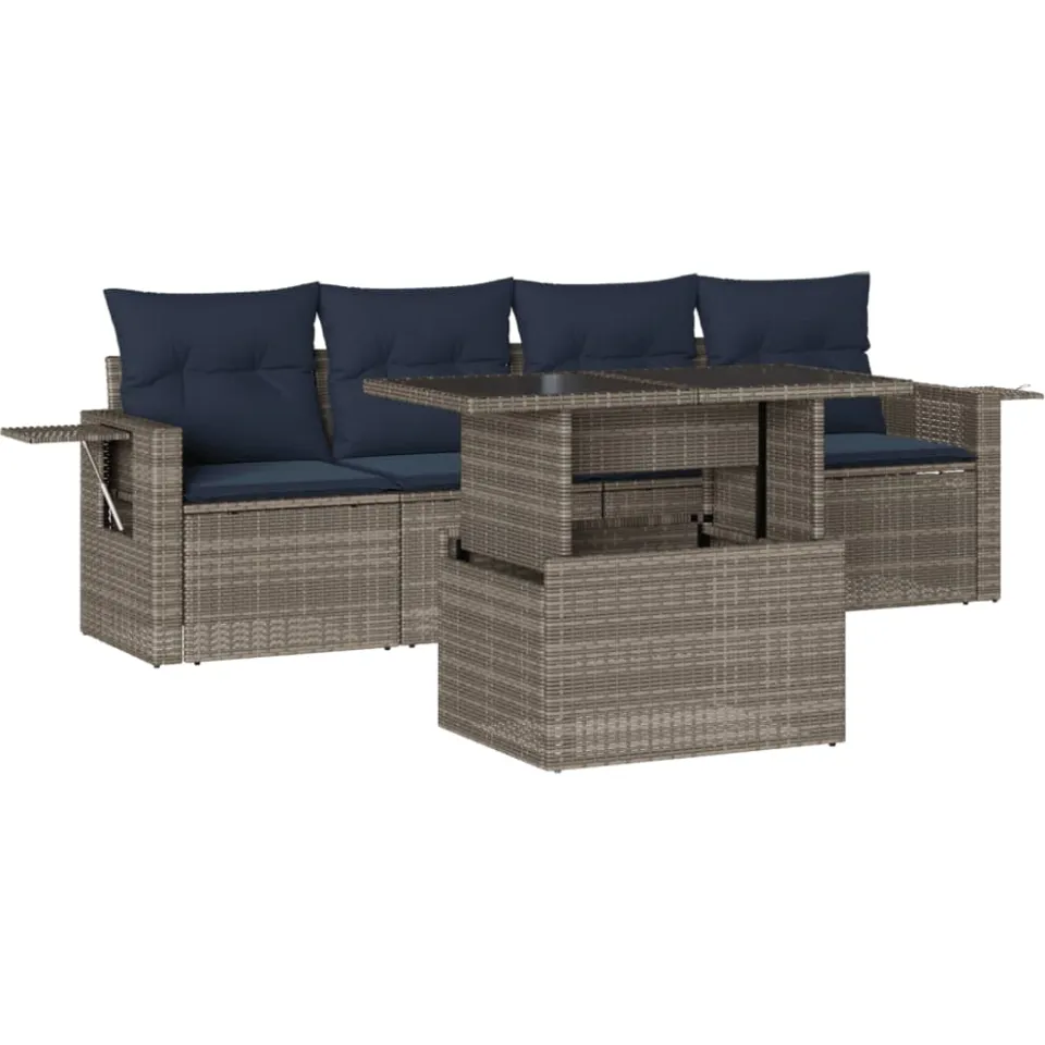 vidaXL 5-delige tuinbankset met kussens, grijs polyrotan, foto 3