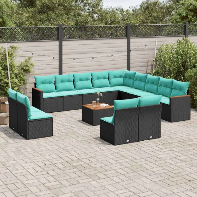 vidaXL 14-delige tuinbankset met kussens van zwart polyrotan, foto 2