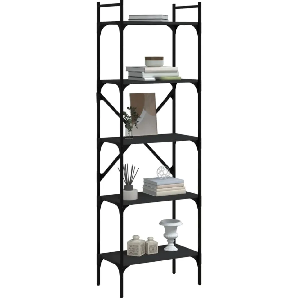 vidaXL Boekenkast 5-laags 56x31,5x174 cm bewerkt hout zwart, foto 2