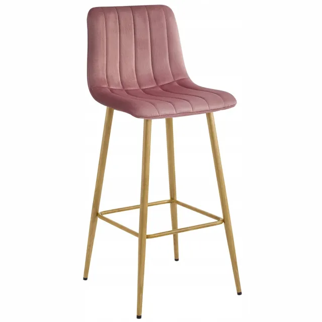 Oskar POZZA Barkrukken – Set van 4 – Roze Velvet – Eikenkleurige Metalen Poten – Met Rugleuning – Modern Design – Voor Keukeneiland, Bar en Keuken