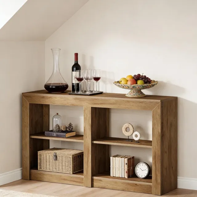 STILVORA Consoletafel - Open Opbergrek Met 3 Niveaus - Voor Hal En Woonkamer - MDF - 150x35x85 Cm - Bruin Wit