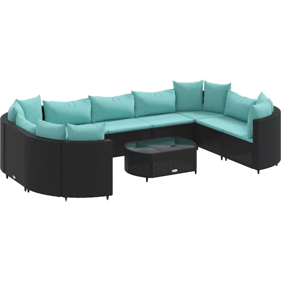 vidaXL 10-delige Loungeset met kussens poly rattan zwart, foto 3