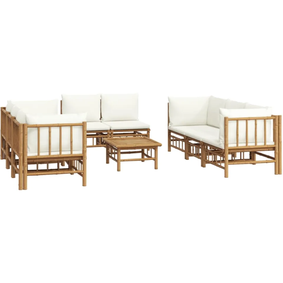 vidaXL 9-delige Loungeset met kussens bamboe crèmewit, foto 2