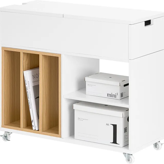SoBuy FBT134-W Printerkast - Witte Kantooropbergkast met 4 Wielen