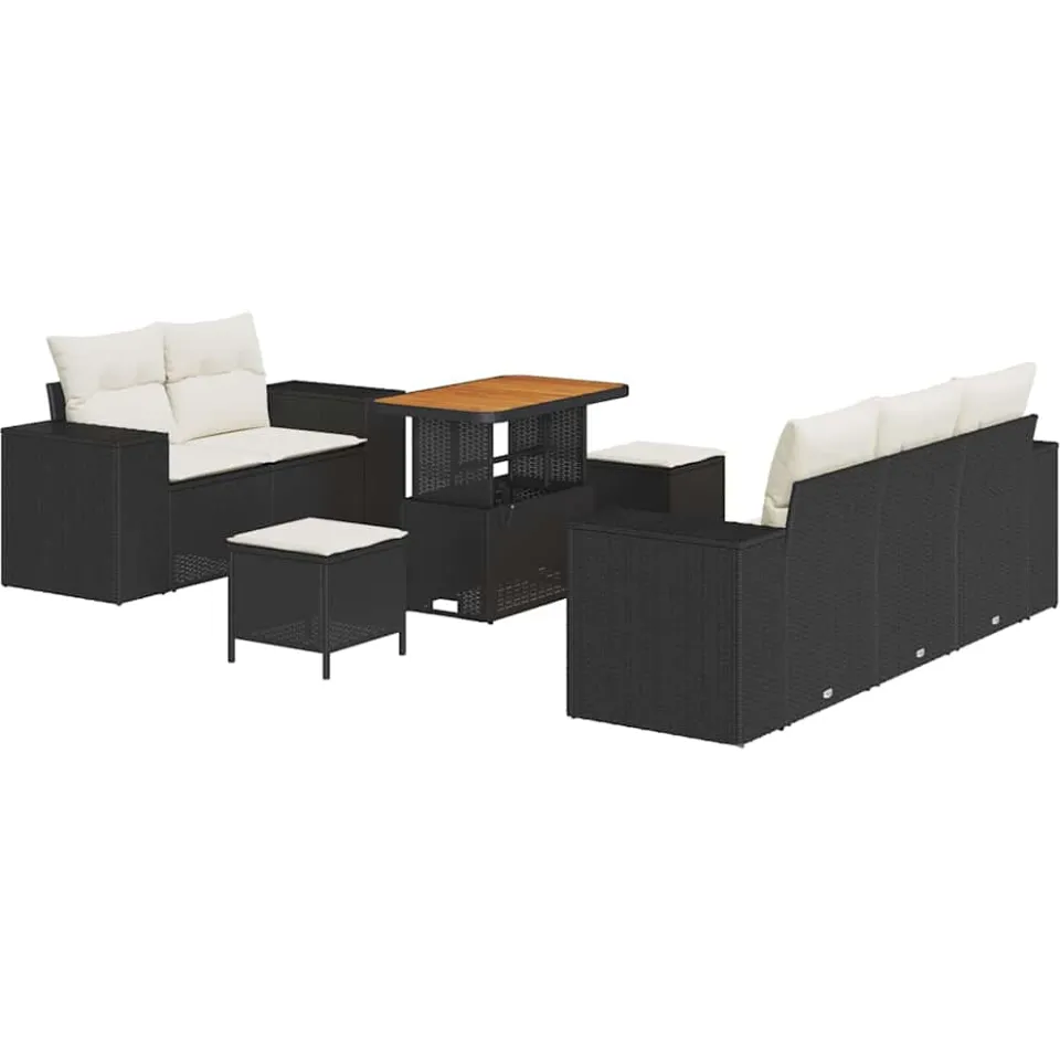 vidaXL Tuinbankenset 8 pcs Zwart poly rattan