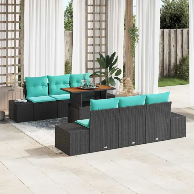 vidaXL Tuin Sofa Set 7 st Zwart Poly riet, foto 2