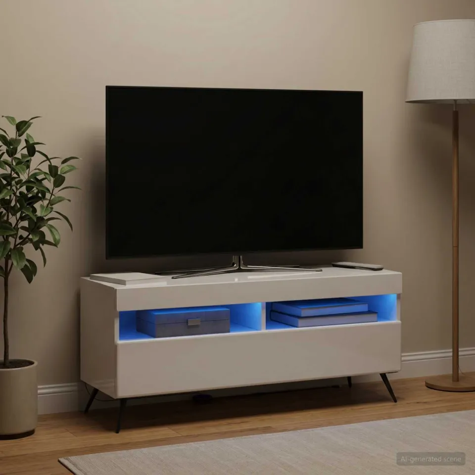 vidaXL LED tv-meubel Hoogglans Wit Bewerkt hout, foto 4