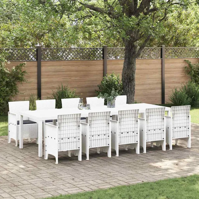 vidaXL Tuin Eetset 11 st Wit Poly rattan en Aluminium