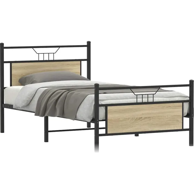 vidaXL Bedframe zonder matras 107x203cm spaanplaat sonoma eikenkleurig Bruin