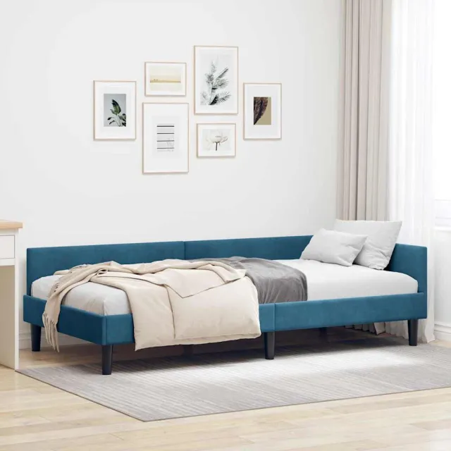 vidaXL Hoekbedframe Blauw 90 x 200 cm fluweel