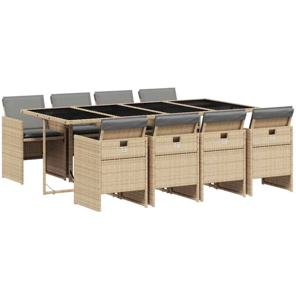 vidaXL 9-delige Tuinset met kussens poly rattan gemengd beige, foto 3
