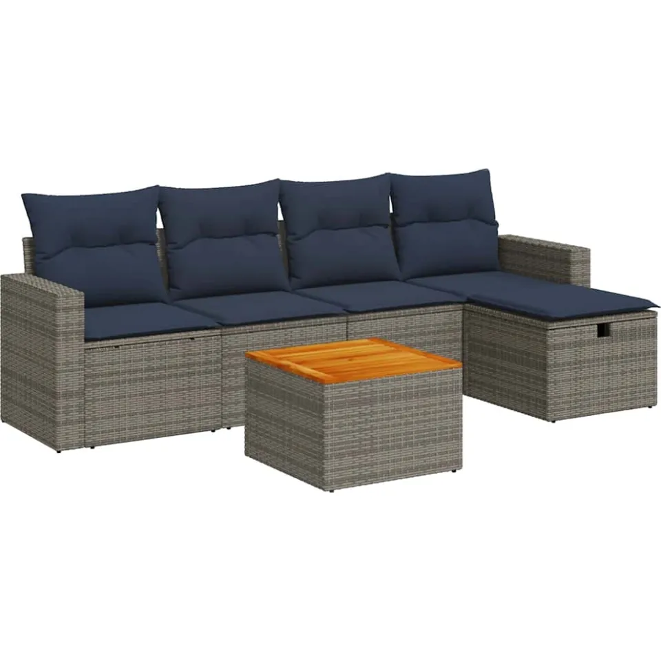vidaXL 6-delige Loungeset met kussens poly rattan grijs, foto 3