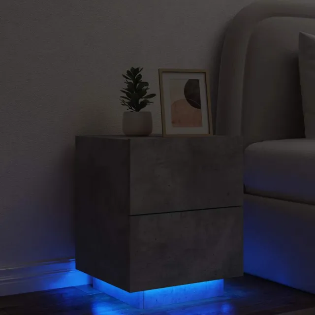 vidaXL Nachtkastje met LED-verlichting bewerkt hout betongrijs grijs, foto 2