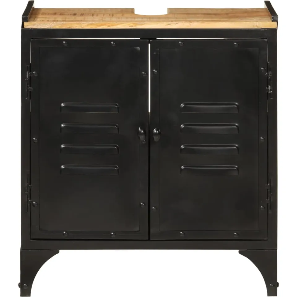 vidaXL Wastafelkast 55x35x60 cm ijzer en massief mangohout bruin, foto 3