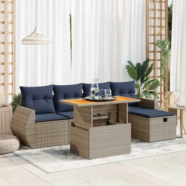 vidaXL 6-delige Loungeset met kussens poly rattan acacia zwart, foto 2