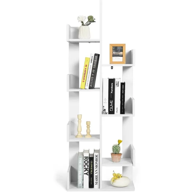 Costway Boekenkast in boomvorm, staand rek met 8 vakken, opbergrek voor woonkamer, slaapkamer, kantoor, 50 x 25 x 145 cm (wit)