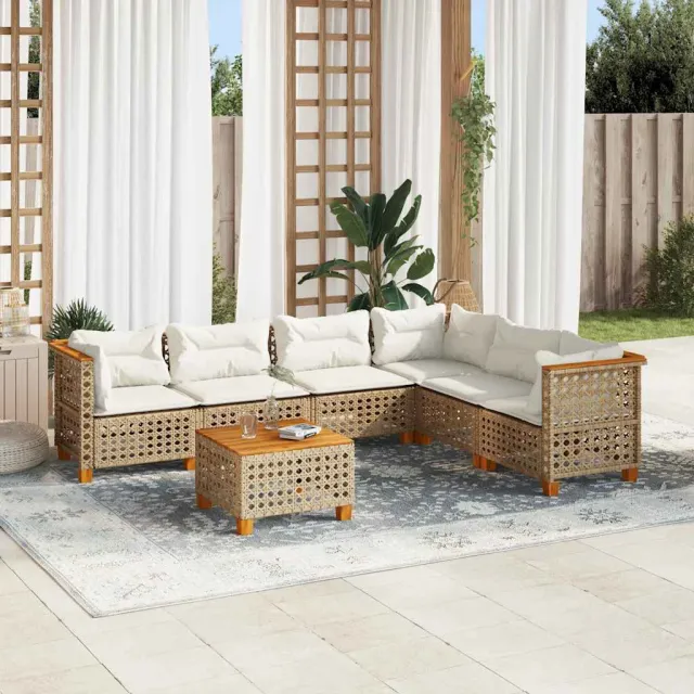 vidaXL 7-delige Loungeset met kussens poly rattan beige, foto 2