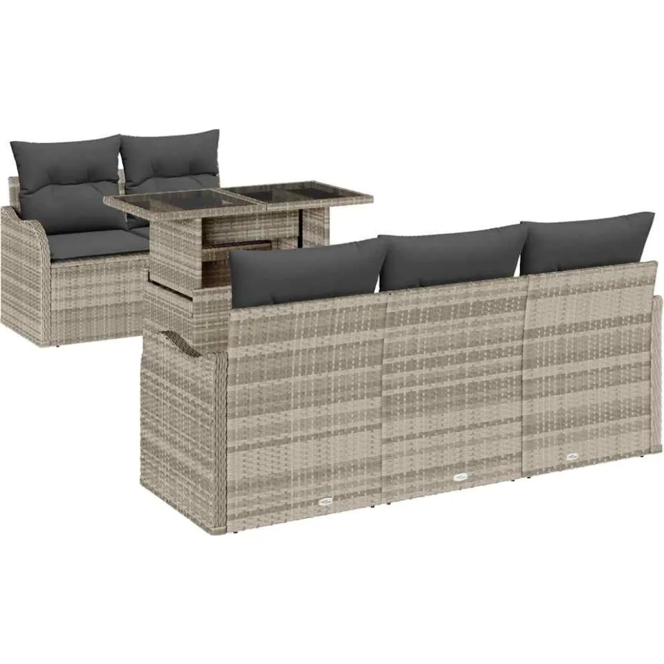 vidaXL Tuin Sofa Set 6 st Lichtgrijs poly rattan, foto 4